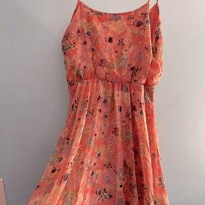 No boundaries Coral Chiffon dress with floral designs, size L